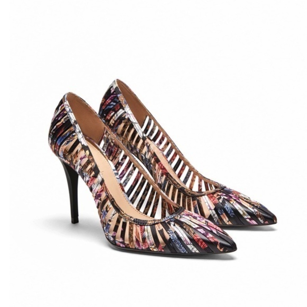 Zara Multicolor Strappy Pointed-Toe Heels - Black Accents